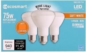 Photo 1 of EcoSmart 75-Watt Equivalent R20 Dimmable LED Light Bulb SOFT WHITE (3-Pack)
