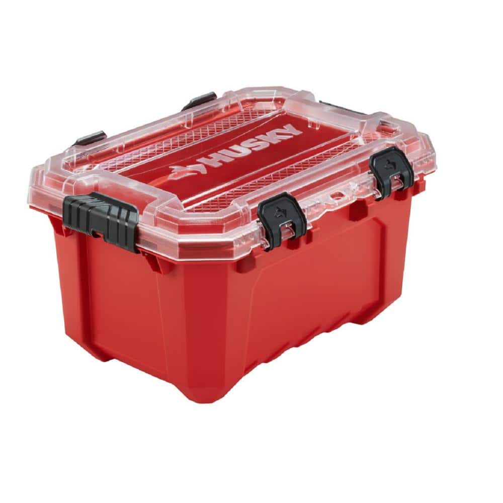 Photo 1 of 5-Gal. Professional Duty Waterproof Storage Container with Hinged Lid in Red
