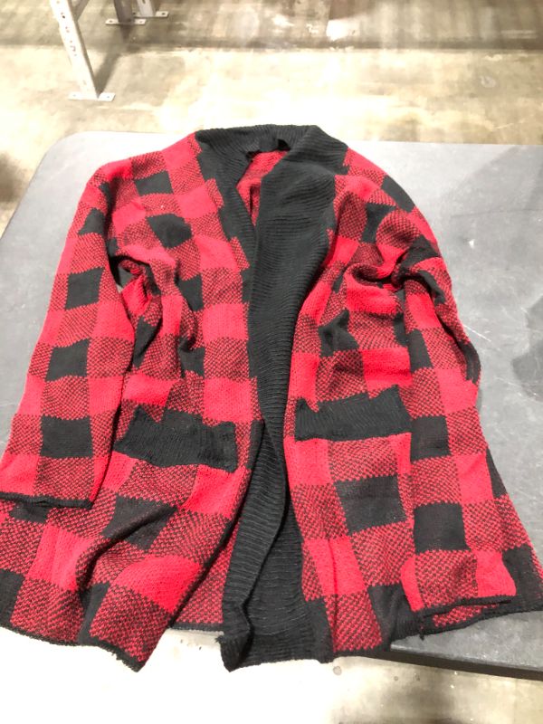 Photo 1 of Ruby Red Buffalo Plaid Long Sleeve Cardigan With Open Front Size XL 
