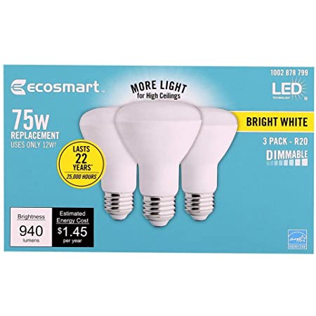 Photo 1 of EcoSmart 75-Watt Equivalent R20 Dimmable LED Light Bulb (Bright White, 3-Pack)
