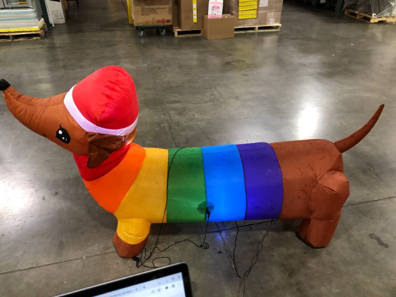 Photo 2 of 6 ft Pre-Lit LED Airblown Dachshund Dog with Rainbow Sweater Christmas
