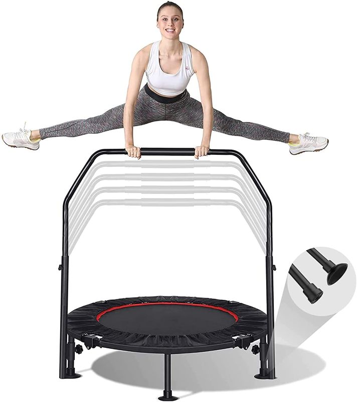 Photo 1 of 40" Mini Fitness Tramp0line for Adults - Foldable Exercise Bungee Rebounder with 5 Levels Adjustable Foam Handle for Indoor/Outdoor, Max Load 330lbs(6 Suction Cups Included)
