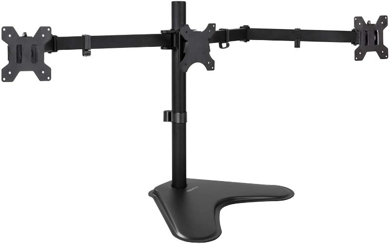 Photo 1 of Mount-It! Triple Monitor Stand | 3 Monitor Stand Fits 19 20 21 22 23 24 Inch Computer Screens | Free Standing Base | Three Heavy Duty Full Motion Adjustable Arms | VESA Compatible
