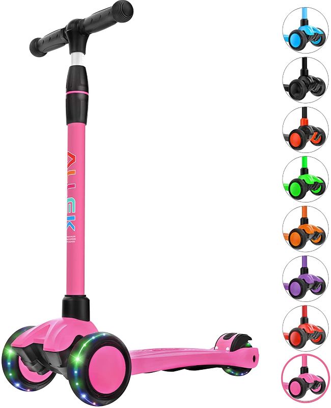 Photo 1 of Allek Kick Scooter B03, Lean 'N Glide 3-Wheeled Push Scooter with Extra Wide PU Light-Up Wheels, Any Height Adjustable Handlebar and Strong Thick Deck for Children from 3-12yrs (Rose Pink)
