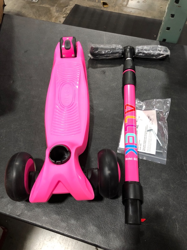 Photo 2 of Allek Kick Scooter B03, Lean 'N Glide 3-Wheeled Push Scooter with Extra Wide PU Light-Up Wheels, Any Height Adjustable Handlebar and Strong Thick Deck for Children from 3-12yrs (Rose Pink)
