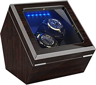 Photo 1 of INCLAKE High End Double Watch Winder for Rolex with Super Quiet Motor, Blue LED Light & Flexible Watch Pillows, Watch Winders for Automatic Watches with AC Adapter or Battery Powered. CHIPPED CORNER. PRIOR USE.
