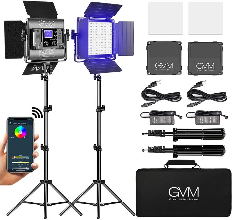 Photo 1 of GVM RGB LED Video Light, Photography Lighting with APP Control, 800D Video Lighting Kit for YouTube Studio, 2 Packs Led Panel Light for Gaming, Streaming, Conference, 8 Kinds of Scene Lights, CRI 97
