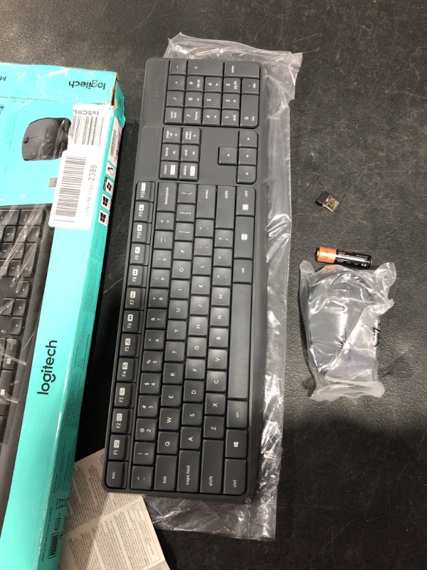 Photo 3 of Logitech MK235 Wireless Keyboard and Mouse Combo for Windows, 2.4 GHz Wireless Unifying USB Receiver, 15 FN Keys, Long Battery Life, Compatible with PC, Laptop
OPEN BOX.