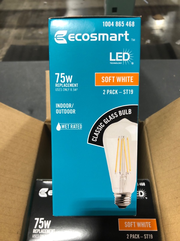 Photo 2 of ECO SMART CLASSIC GLASS BULB 75W LED, SOFT WHITE. CASE OF 4 2-PACKS. 8 BULBS TOTAL.