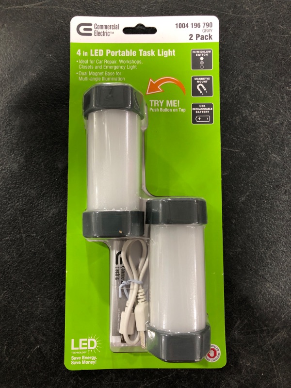Photo 1 of COMMERCIAL ELECTRIC 4 IN LED PORTABLE TASK LIGHT, 2-PACK.