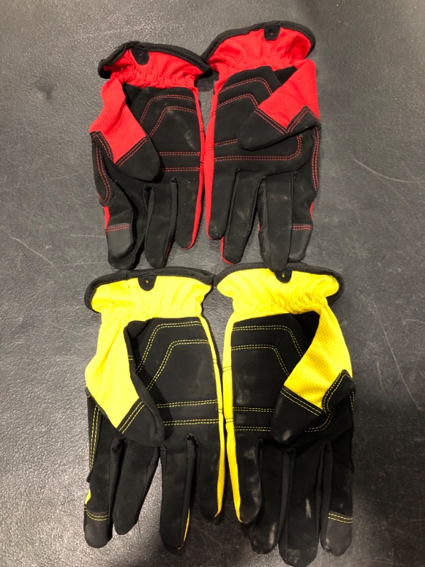 Photo 3 of FIRM GRIP UTILITY WORK GLOVES, 2 PAIR. RED/YELLOW. USED CONDITION.