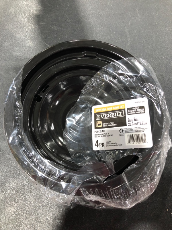 Photo 1 of EVERBILT UNIVERSAL DRIP BOWL SET, 8 INCH/6 INCH, 4 PACK, BLACK PORCELAIN.