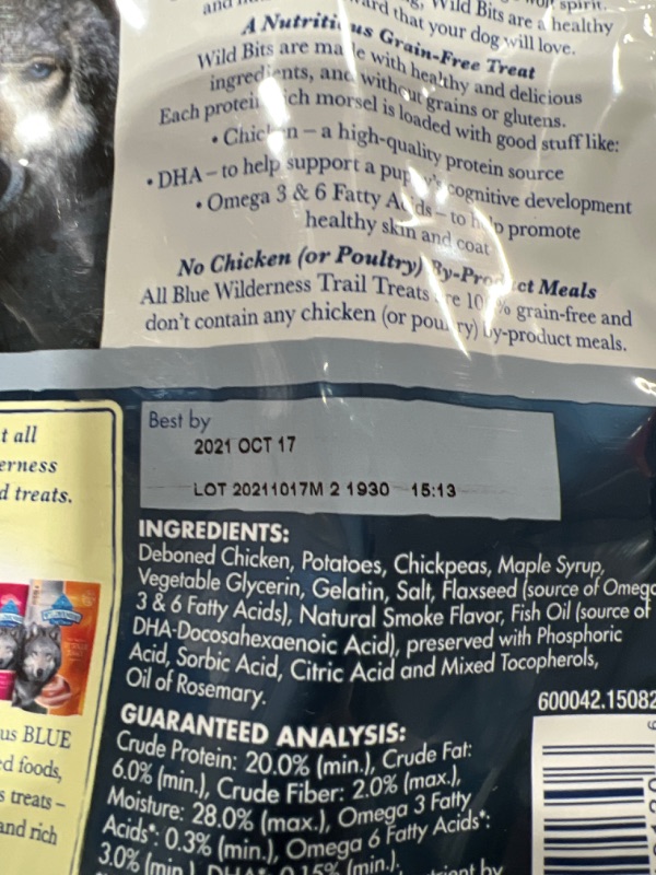 Photo 2 of 3 bags of Blue Buffalo Wilderness Trail Treats Wild Bits Grain Free Soft-Moist Training Dog Treats
**BEST BY: 10/17/2021