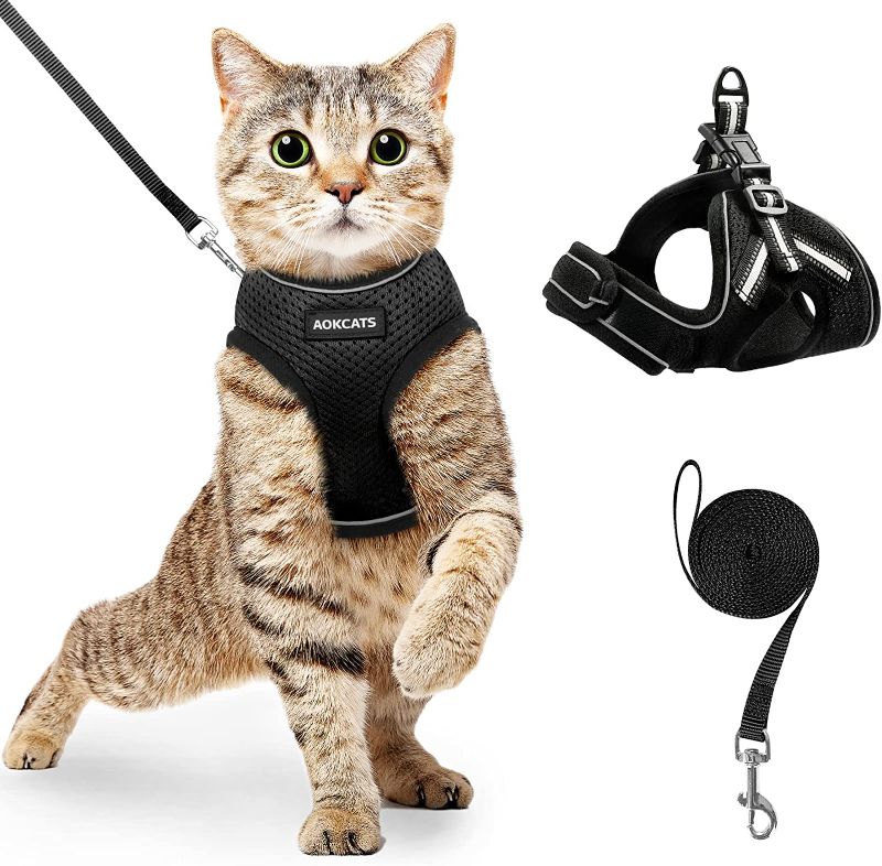 Photo 1 of AOKCATS Cat Harness and Leash Set, Soft Cat Leash and Harness for Walking Escape Proof, Adjustable Kitten Harness and Leash with Reflective Strips Cat Vest Harness for large Cats Kittens
