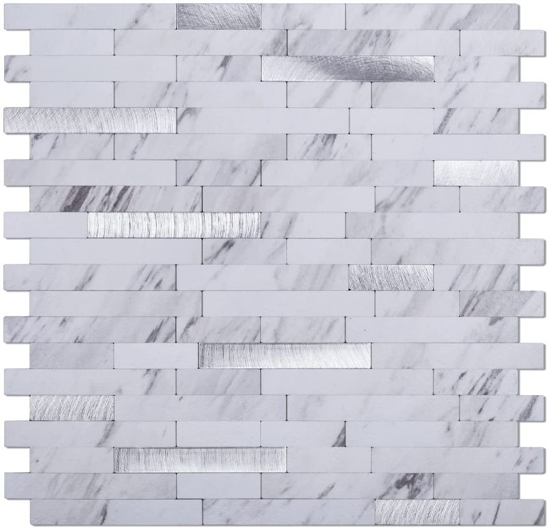 Photo 1 of Art3d Peel and Stick Tile Metal Backsplash for Kitchen, Silver Aluminum Surface
