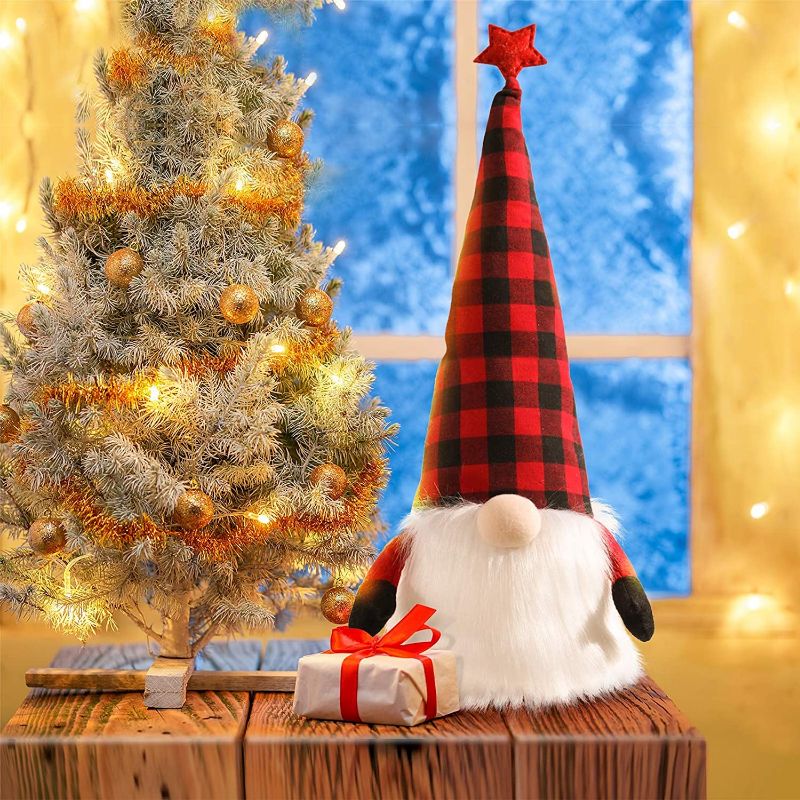 Photo 1 of EPLST Gnome Christmas Tree Topper, 27 Inch Handmade Christmas Gnome Large Swedish Tomte Gnome Christmas Ornaments Santa Gnomes Plush Scandinavian Christmas Decorations Holiday Home Décor Red
