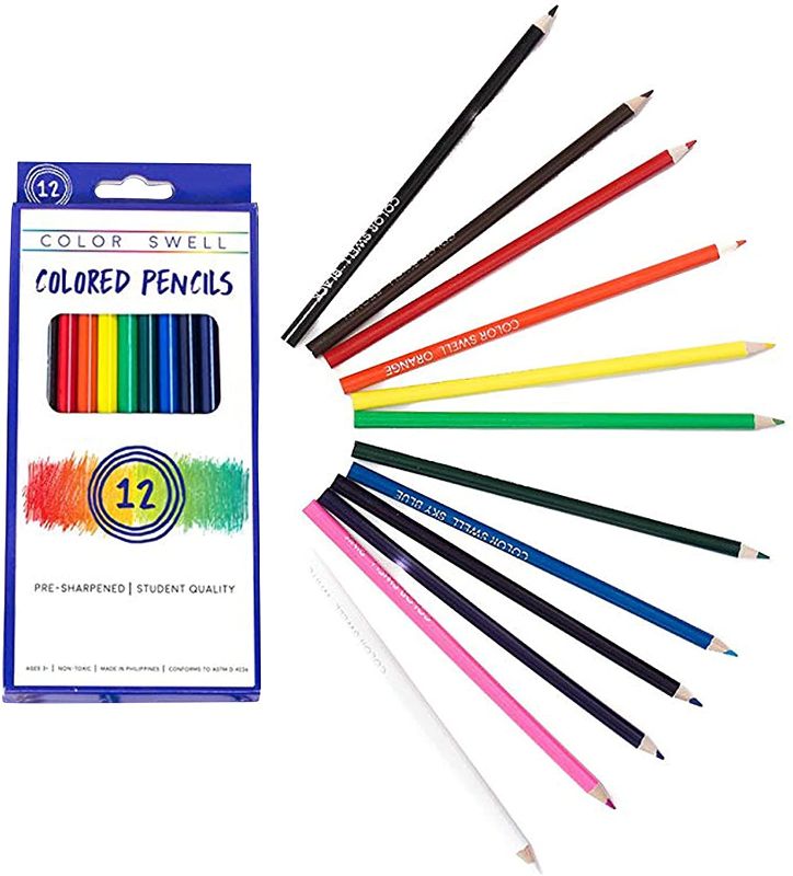 Photo 1 of 2 PACK! Color Swell Colored Pencil Pack 12 Count Assorted Vibrant Pre-Sharpened Colors Perfect for Kids, Teachers, Classrooms, and All Ages
