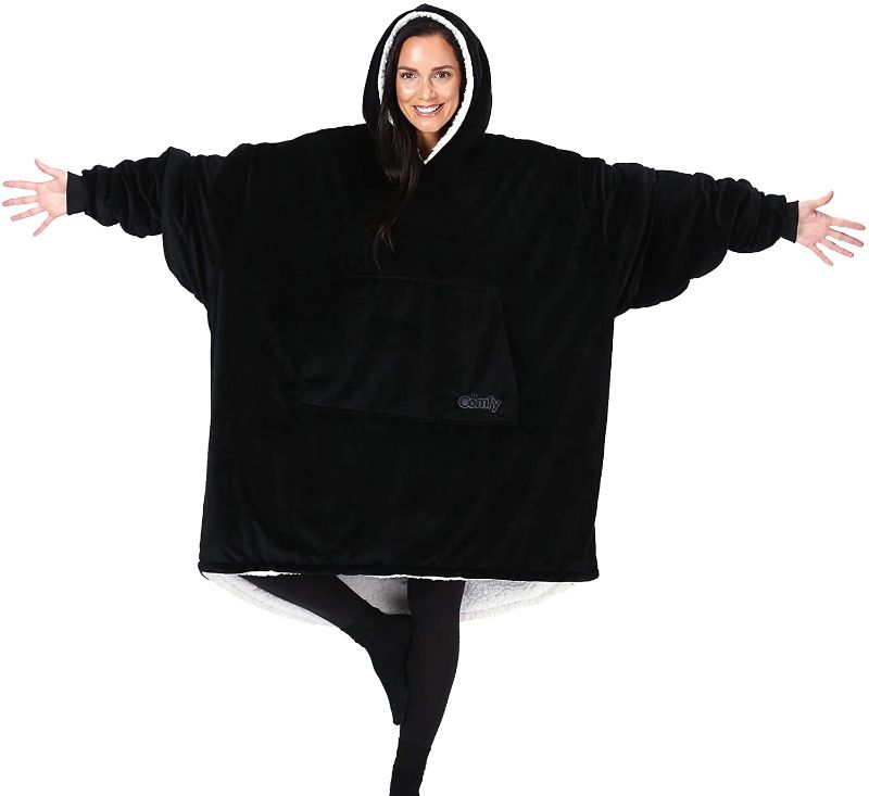 Photo 1 of THE COMFY Original | Oversized Microfiber & Sherpa Wearable Blanket, Seen On Shark Tank, One Size Fits All (Black)