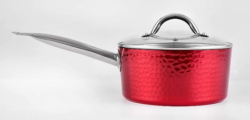 Photo 1 of DWELL SIX | Hammered Red 2Qt Sauce Pan