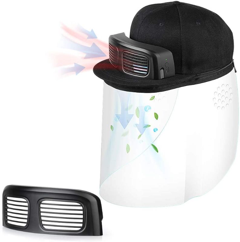 Photo 1 of Innokin Filter Fan Cap, Face Shield Hat with Built-In Dual Fans for 3-6 hrs of Cool Air + Free Breathe 2000mAh Rechargeable via Micro-USB, 3x Spare 3-PLY Filters, Soft Curtain Clear Faceshield, Cosmo
