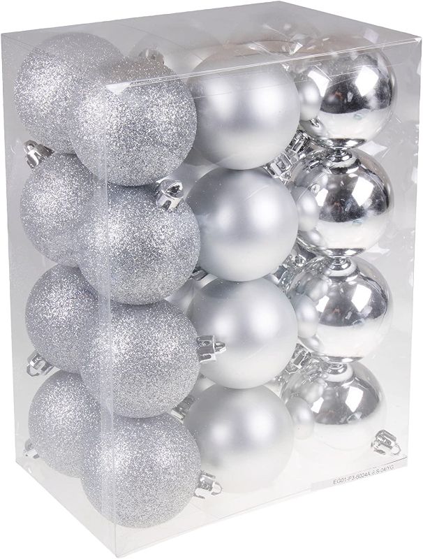 Photo 1 of Clever Creations Shatterproof Christmas Tree Ornaments Large 60mm Colored Variety Pack Christmas Decor | 24 Piece Set Perfect for Christmas Decorations Parent (Silver)
