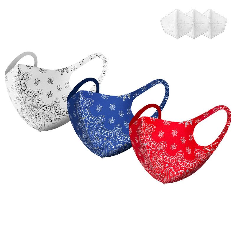 Photo 1 of Light Cool Paisley Bandana Face Protective Covering Unisex Reusable Washable Multi Set (4 Pack, White, black, red and blue)
