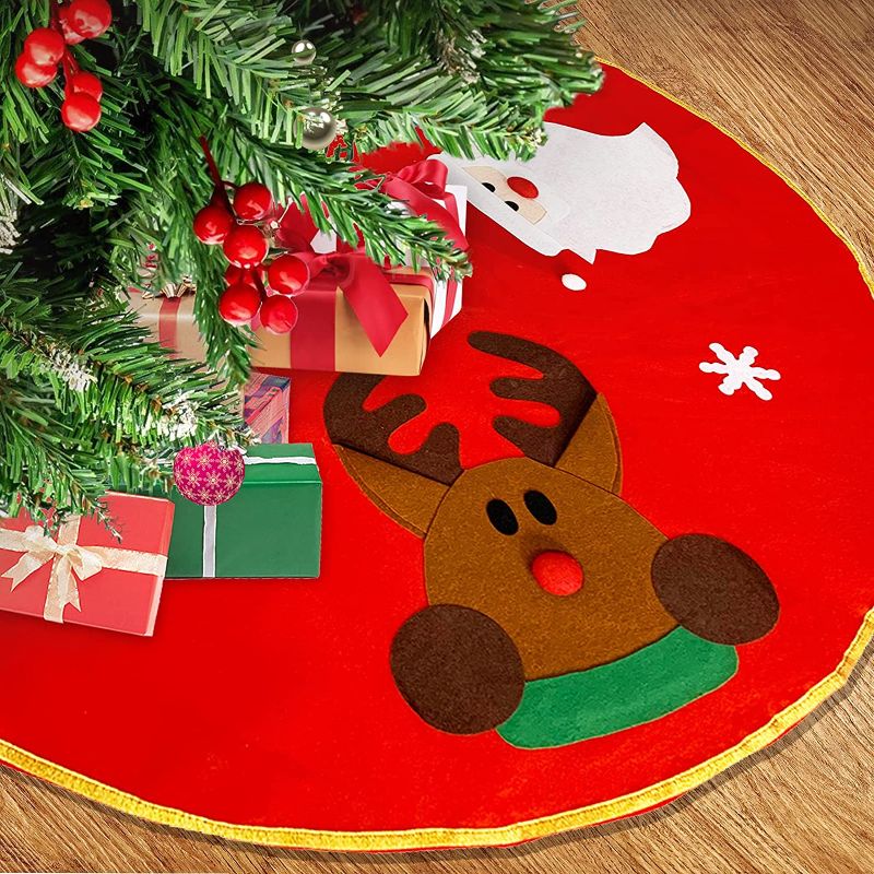 Photo 1 of 42 inch Christmas Tree Skirt Tree Cover Tree Skirts Mats Christmas Decorations for Xmas New Year Home Party Ornaments-Red (2 PACK)
