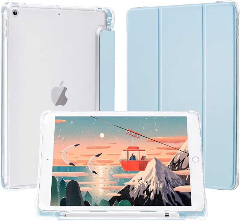 Photo 1 of LovRug Compatible for iPad 9th/8th/7th Generation Case(2021/2020/2019) iPad 10.2 Case with Pencil Holder, Soft TPU Translucent Frosted Back Auto Wake/Sleep Smart Cover Cases (Sky Blue)
