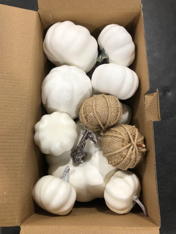Photo 2 of AOLIGE 12 PCS White Pumpkins Decoration Fall Harvest Assorted Fake Pumpkins for Halloween Thanksgiving