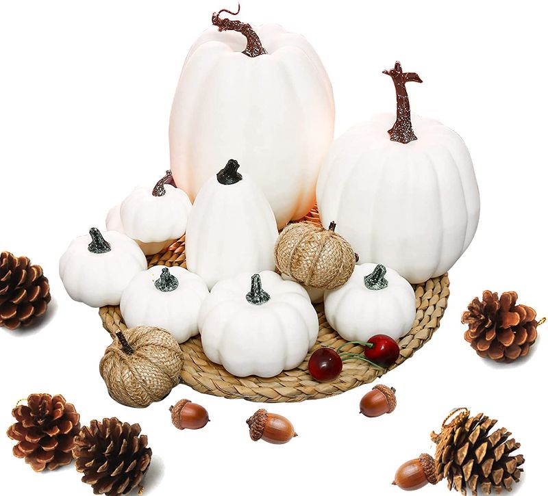 Photo 1 of AOLIGE 12 PCS White Pumpkins Decoration Fall Harvest Assorted Fake Pumpkins for Halloween Thanksgiving