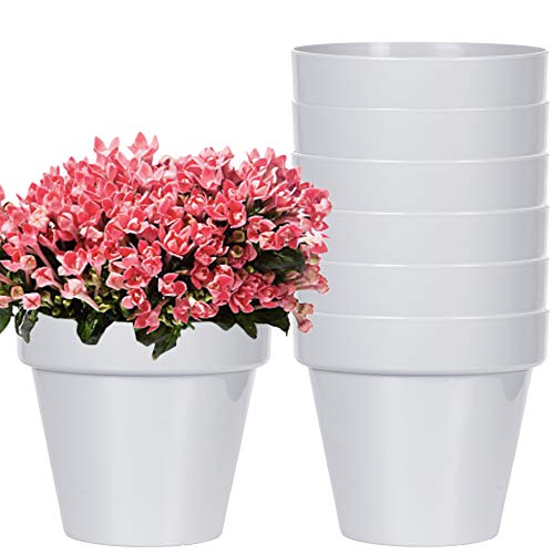Photo 1 of Youngever 7 Pack 6.5 Inch Plastic Planters, Indoor Flower Plant Pots, Classic Decorative Gardening Pot with Drainage (Grey No Saucers)
