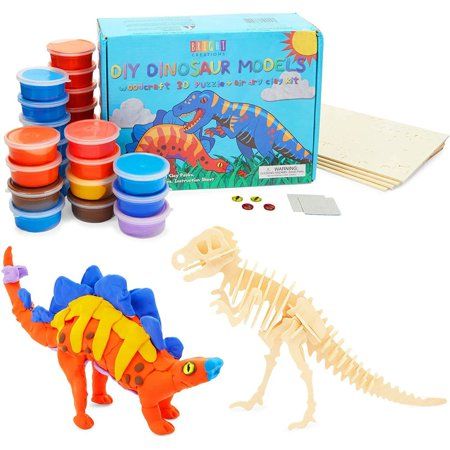 Photo 1 of 30 Pieces Air Dry Modeling Clay Craft Kit for Kids with Puzzle Sheet, Dinosaur T-Rex Stegosaurus