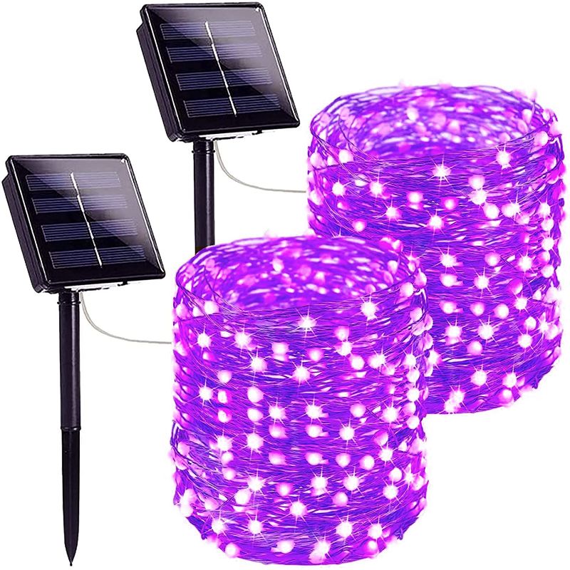 Photo 1 of SANJICHA Purple Extra-Long Solar Halloween Lights Outdoor, 2-Pack Each 72FT 200 LED Solar String Lights, Super Bright 8 Modes Solar Outdoor Halloween Decorations for Tree Garden Patio Party (Purple)