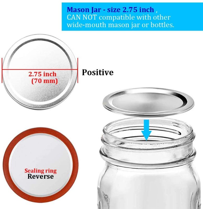 Photo 1 of 120 PCS Canning Lids,Mason Jar Lids,Regular Mouth Canning Lids,Premium Metal Lid Split-Type with Airtight Seal and Leak proof,Use for Home Canning & Food Storage (Silver, 100)