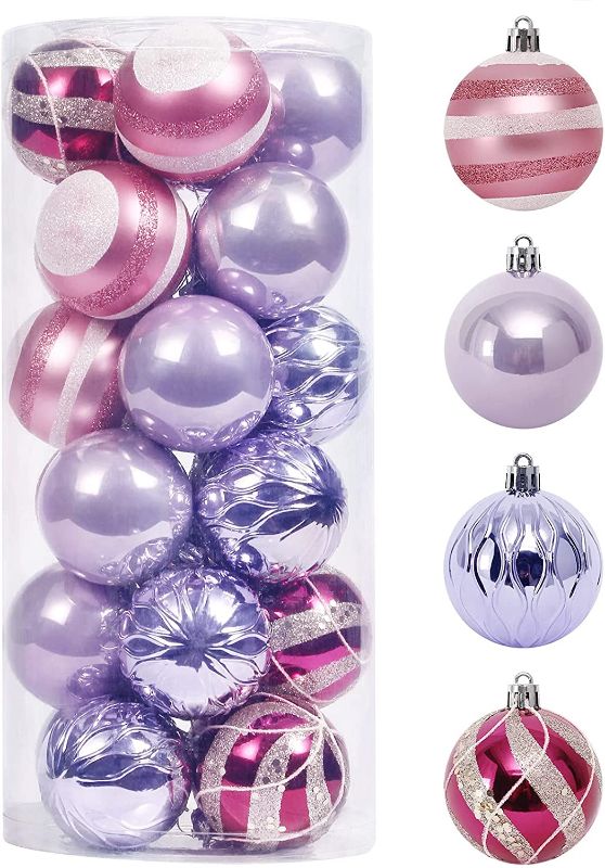 Photo 1 of 2.36"/60mm Hand-Printed Christmas Ball Ornaments Set?24PCS Shatterproof Christmas Tree Decor Decorative Set, for Home, Holiday, Wedding, Party Thanksgiving Xmas Hanging Decorations - Purple.