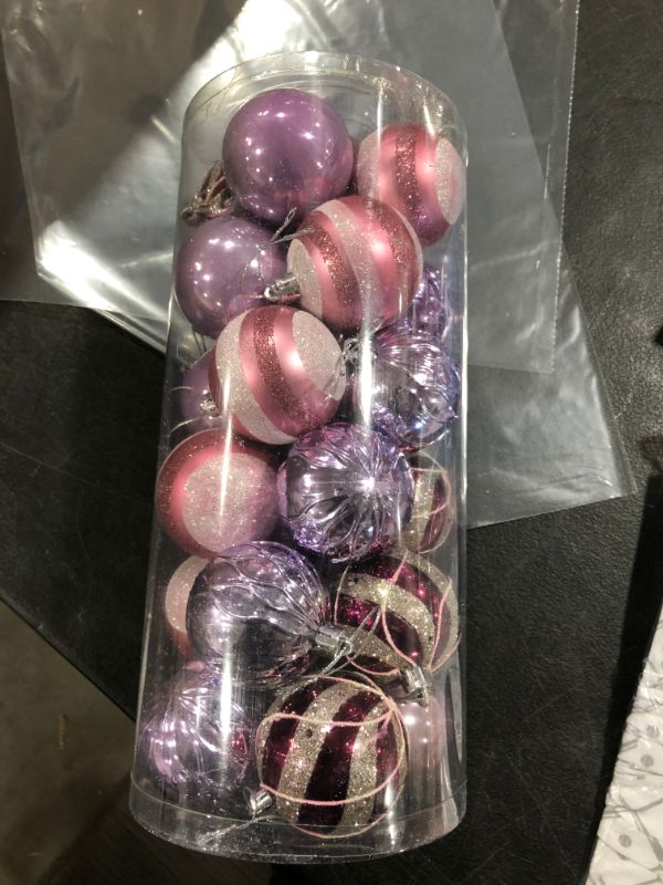 Photo 2 of 2.36"/60mm Hand-Printed Christmas Ball Ornaments Set?24PCS Shatterproof Christmas Tree Decor Decorative Set, for Home, Holiday, Wedding, Party Thanksgiving Xmas Hanging Decorations - Purple.