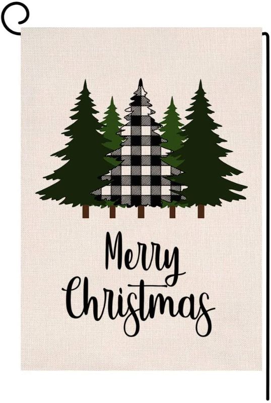 Photo 1 of BLKWHT Christmas Garden Flag 12.5 x 18 Vertical Double Sided Winter Buffalo Tree Outdoor Decorations Burlap Small Yard Flag S1026
