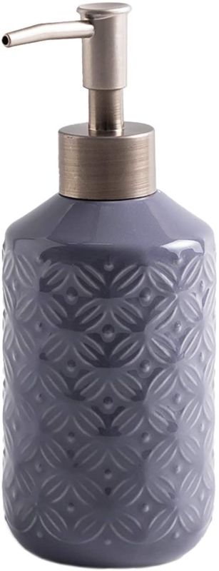 Photo 1 of FE Soap Dispenser, 13.5oz Soap Dispenser Bathroom, Ceramic Hand Soap Dispenser with Vintage Emboss Design, Refillable Dish Soap Dispenser for Kitchen & Bathroom (Purple)
