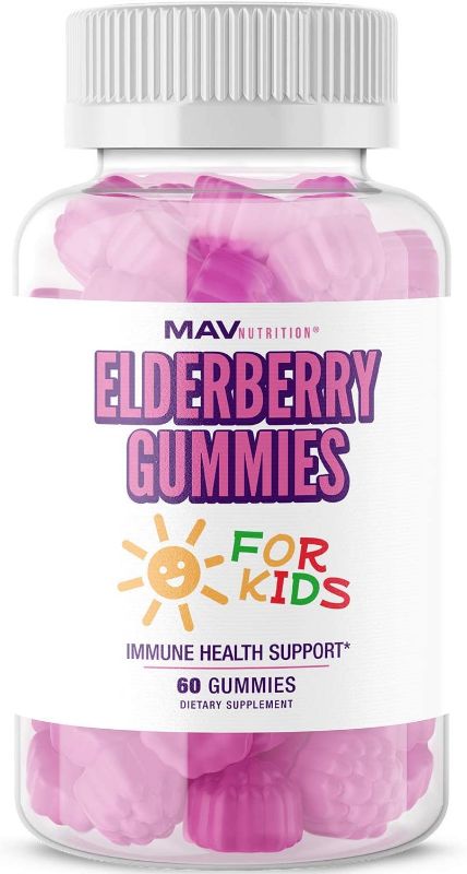Photo 1 of 2 PACK! MAV Nutrition Elderberry Gummies for Kids 150mg with Vitamin C & Zinc for Healthy Immune Support | Designed for Ultimate Health & Wellness, NO Gluten, Non-GMO, Natural Flavors, 60 Gummies BB 03/2022 
