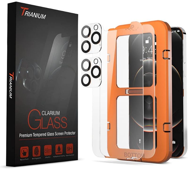 Photo 1 of 3 PACK! Clarium 2 Pack Screen Protector + Camera Lens Protector Compatible For iPhone 12 Pro Max (6.7 Inch) Case Friendly Premium HD Clarity Tempered Glass Film - Clear
