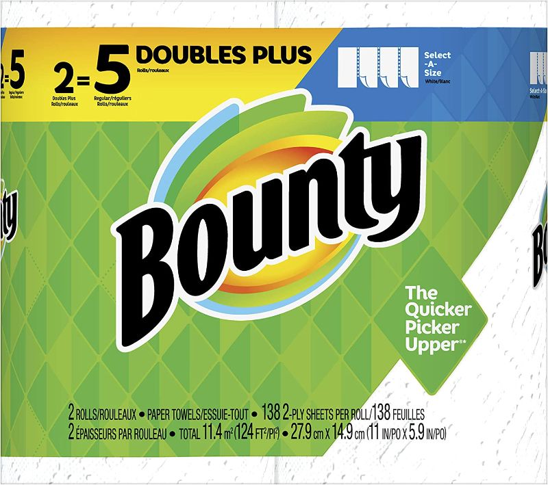 Photo 1 of Bounty Select-A-Size Paper Towels, White, 2 Double Plus Rolls = 5 Regular Rolls
