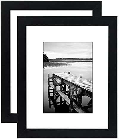 Photo 1 of Americanflat 8x10 Picture Frame in Black - Displays 8x10 With Mat and 16x20 Without Mat - Composite Wood with Shatter Resistant Glass - Horizontal and Vertical Formats for Wall and Tabletop - Pack of 2