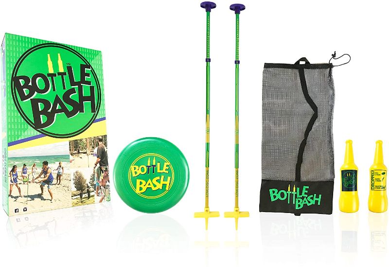 Photo 1 of Bottle Bash Standard Outdoor Game Set – New Fun Disc Toss Game for Family Adult & Kid to Play at Backyard Lawn Beach Game - Frisbee Target Yard Game with Poles & Bottles (Beersbee & Polish Horseshoes)
