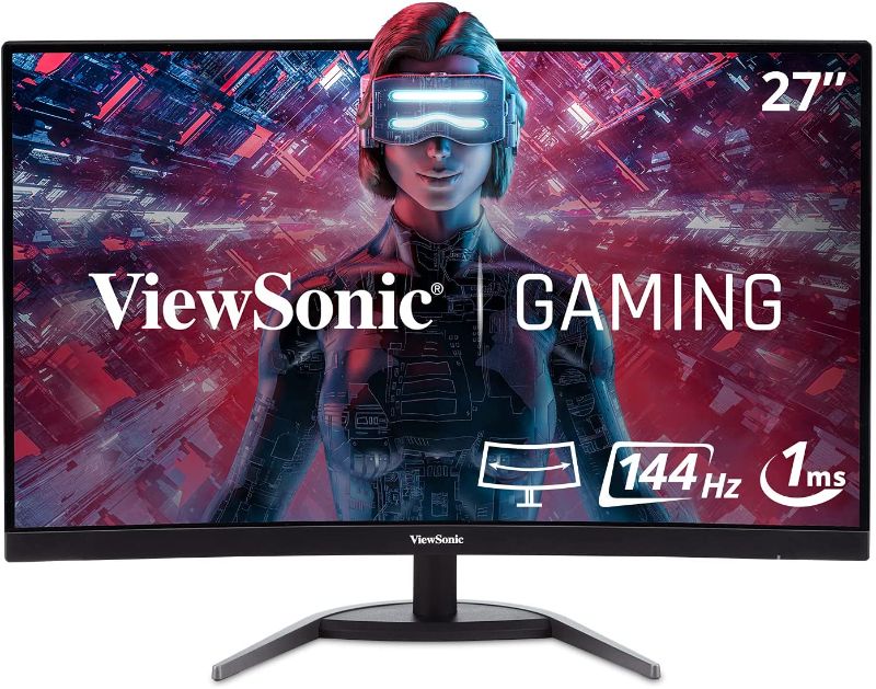 Photo 1 of ViewSonic VX2768-2KPC-MHD 27 Inch 1440p Curved 144Hz 1ms Gaming Monitor with FreeSync Premium Eye Care HDMI and Display Port, Black
