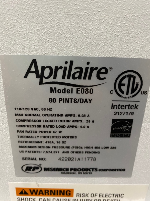 Photo 4 of Aprilaire E80 Pro 80 Pint Dehumidifier for Crawl Spaces