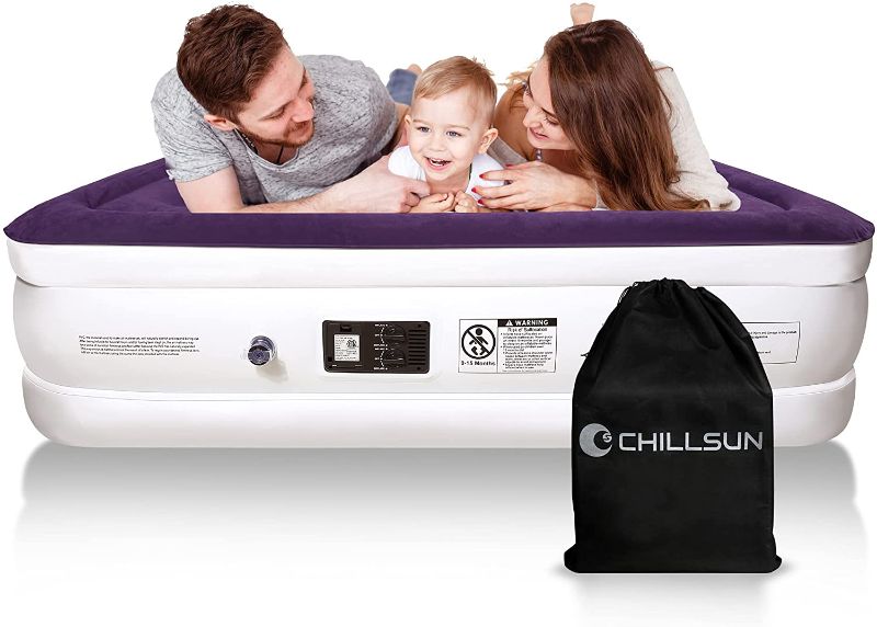 Photo 1 of CHILLSUN Queen Air Mattress with Built-in Pump - Best Inflatable Airbed Luxury Double High Inflatable Bed Blow Up Bed for Home Portable Camping Travel, size queen/full 