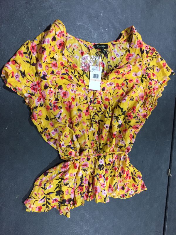 Photo 1 of Yellow Floral Pattern Shirt Sleeved Shirt 2x