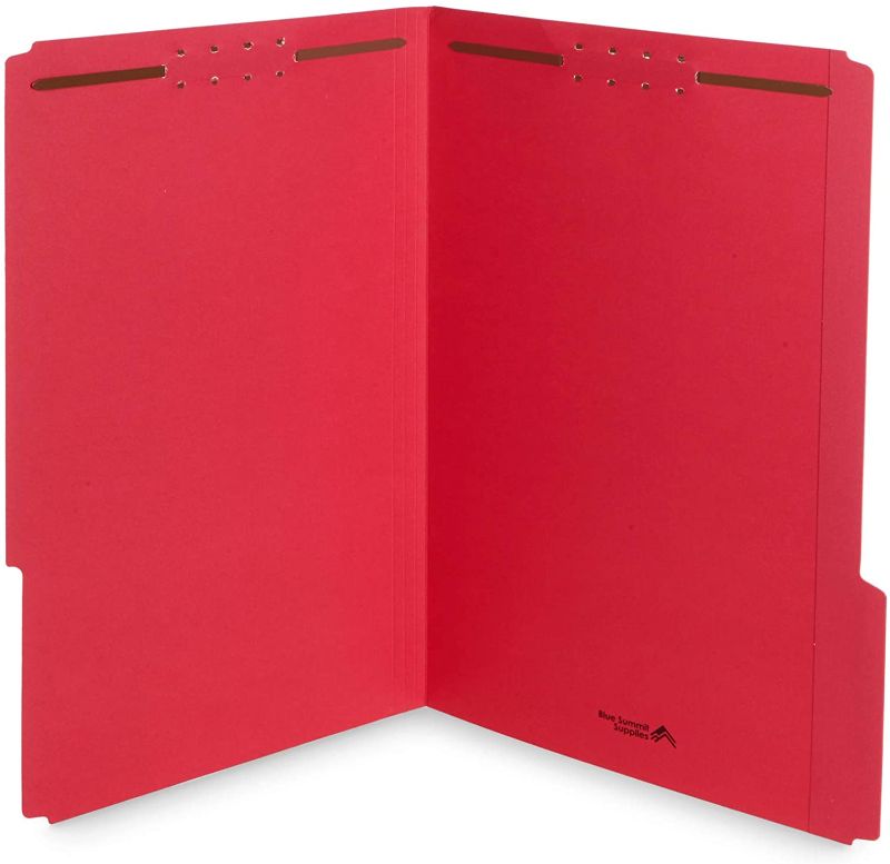 Photo 1 of Blue Summit Supplies Red Legal File Folders with Fasteners, Legal Size, 1/3 Cut Reinforced Tabs, Durable 2 Prongs, Designed to Organize Standard Medical or Law Files, 50 Pack
