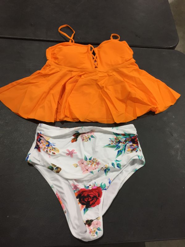 Photo 2 of CUPSHE Orange Ruffled Tankini with Printed Bottom Sexy Tank Bikini Swimsuit Two Pieces Swimwear Women 2020 Beach Bathing Suits Large 
 