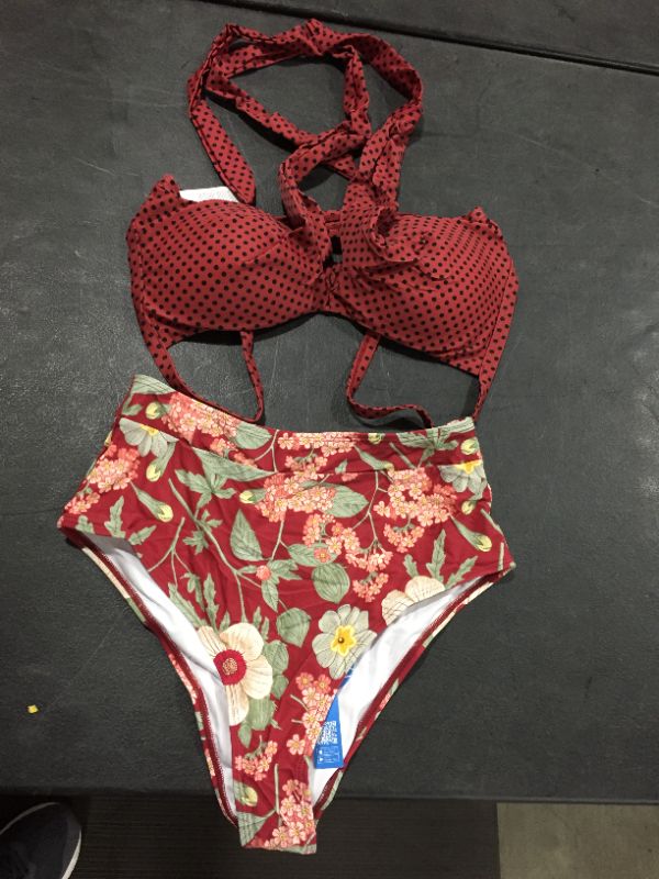 Photo 1 of Cupshe 2 piece Bikini Set Red with Floral Patterns Medium
